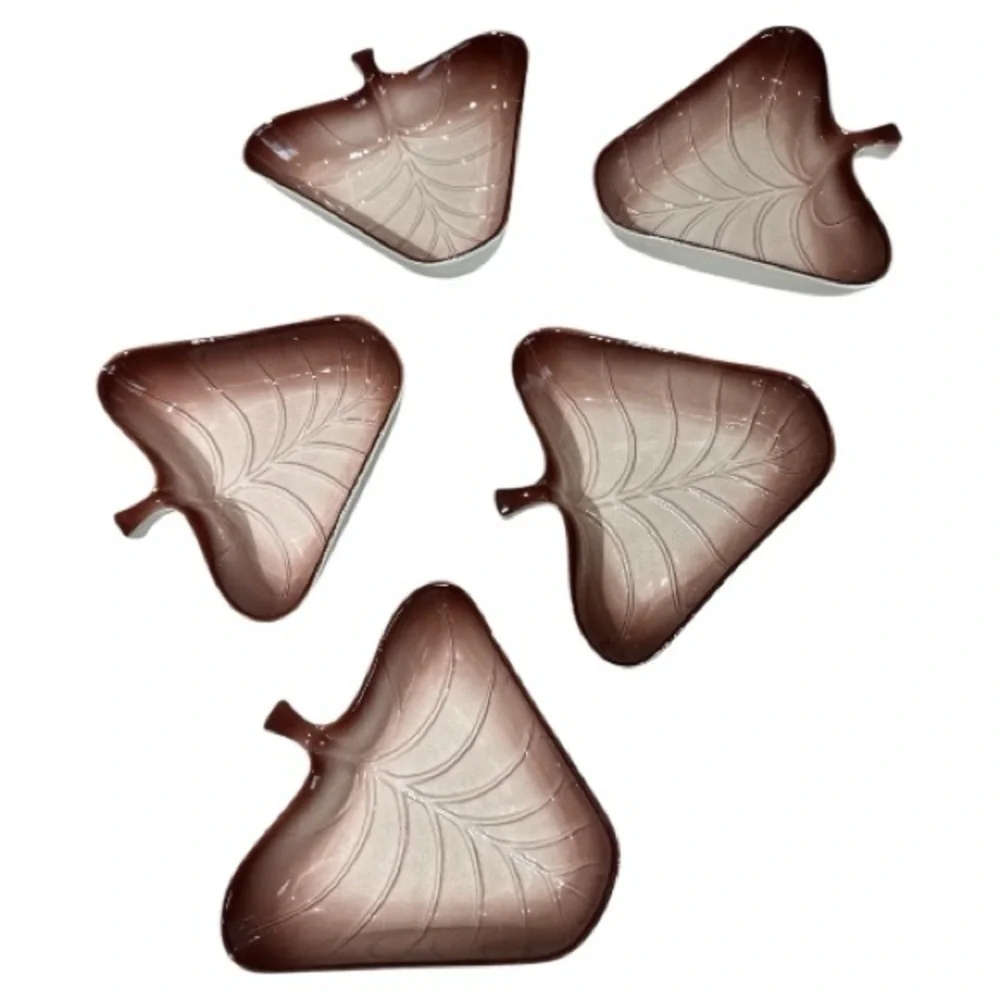 Vintage MCM Valley Vista #702 Calif USA Pottery Bowl Leaf Shaped Brown Set of 5